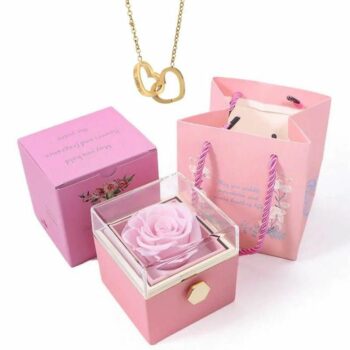 Elegant Stainless Steel Rotating Rose Box with Engraved Heart Necklace